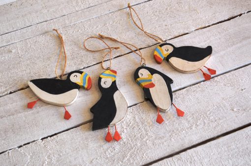 Set Of Four Hanging Puffins 2