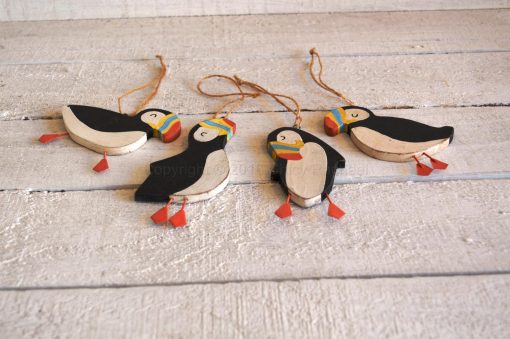 Set Of Four Hanging Puffins 1