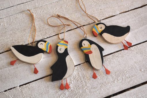 Set Of Four Hanging Puffins
