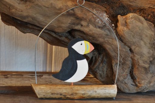 Hanging Puffin On Driftwood Decoration