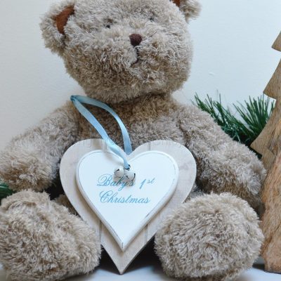 Baby 1st Christmas Double Heart Decoration Blue