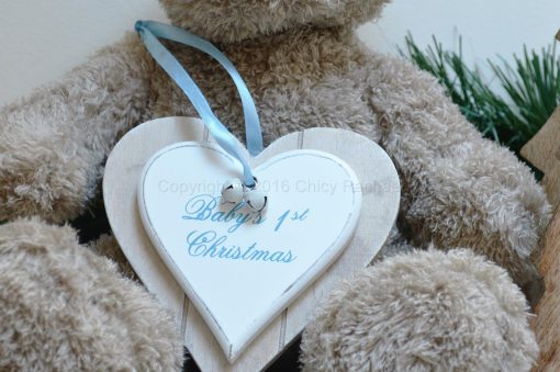 Baby 1st Christmas Double Heart Decoration Blue 1
