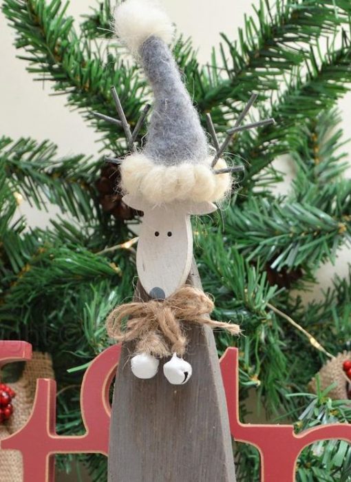 Standing Wooden Grey Reindeer 2