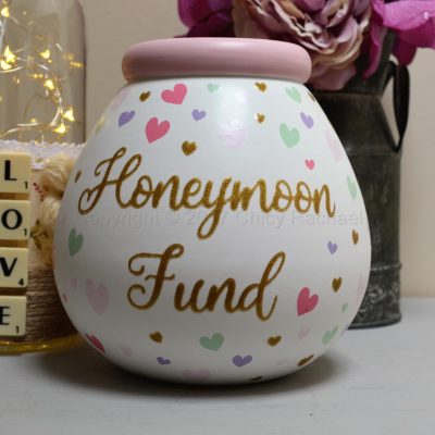 HONEYMOON FUND HEARTS POT OF DREAMS MONEY POT HOLDS UP TO £1000 IN £1.'s 50654 