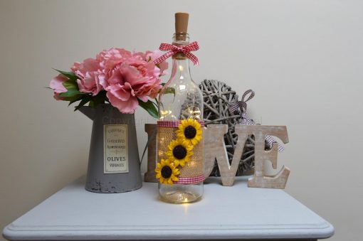 Handmade Sunflower LED Light Up Bottle