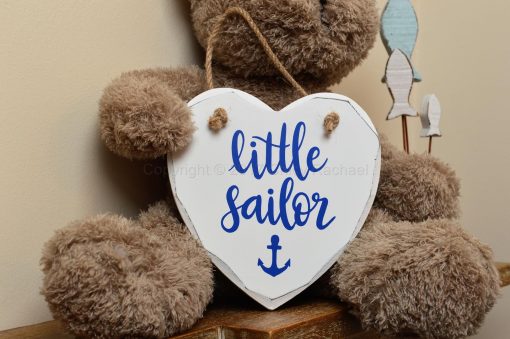 Handmade "Little Sailor" Painted Wooden Hanging Heart
