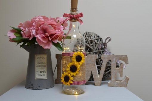 Handmade Sunflower LED Light Up Bottle