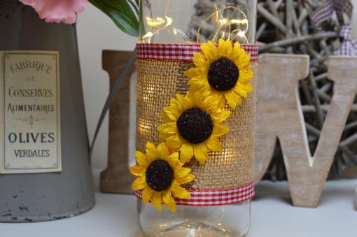 Handmade Sunflower LED Light Up Bottle