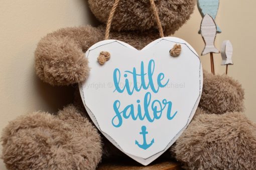 Handmade "Little Sailor" Painted Wooden Hanging Heart