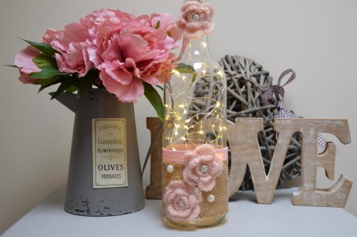 Handmade Pink Flower LED Light Up Bottle