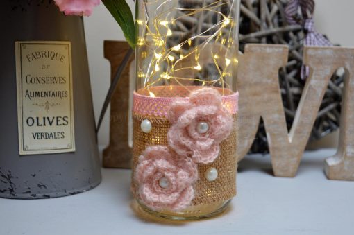 Handmade Pink Flower LED Light Up Bottle