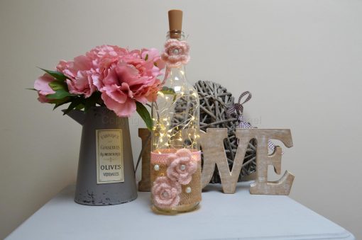 Handmade Pink Flower LED Light Up Bottle