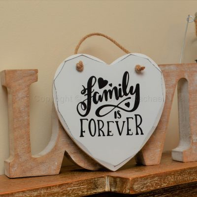 Handmade "Family Is Forever" Painted Wooden Hanging Heart