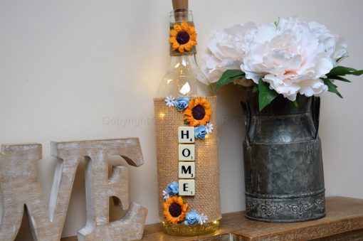 Handmade Sunflower Home LED Light Up Bottle