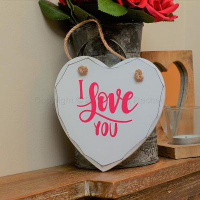 Handmade "I Love You" Painted Wooden Hanging Heart
