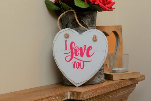 Handmade "I Love You" Painted Wooden Hanging Heart