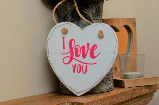 Handmade "I Love You" Painted Wooden Hanging Heart