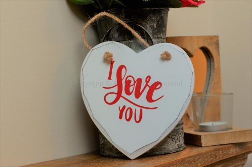 Handmade "I Love You" Painted Wooden Hanging Heart