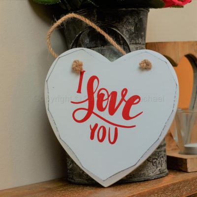 Handmade "I Love You" Painted Wooden Hanging Heart