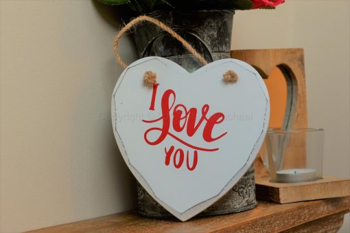 Handmade "I Love You" Painted Wooden Hanging Heart