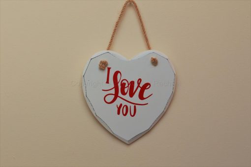 Handmade "I Love You" Painted Wooden Hanging Heart