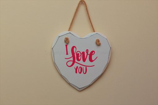 Handmade "I Love You" Painted Wooden Hanging Heart