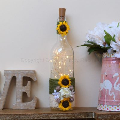 Handmade Sunflower And Rose LED Light Up Bottle