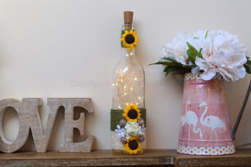 Handmade Sunflower And Rose LED Light Up Bottle