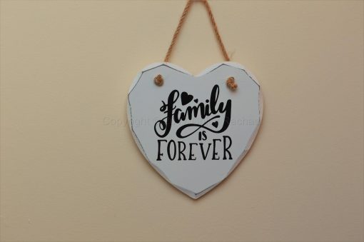 Handmade "Family Is Forever" Painted Wooden Hanging Heart