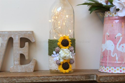 Handmade Sunflower And Rose LED Light Up Bottle