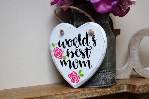 Handmade "World's Best Mum" Painted Wooden Hanging Heart