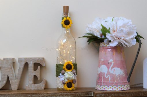 Handmade Sunflower And Rose LED Light Up Bottle