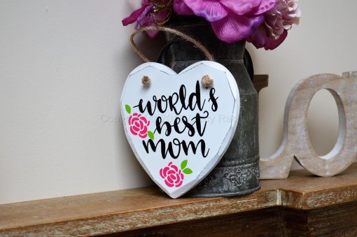 Handmade "World's Best Mum" Painted Wooden Hanging Heart