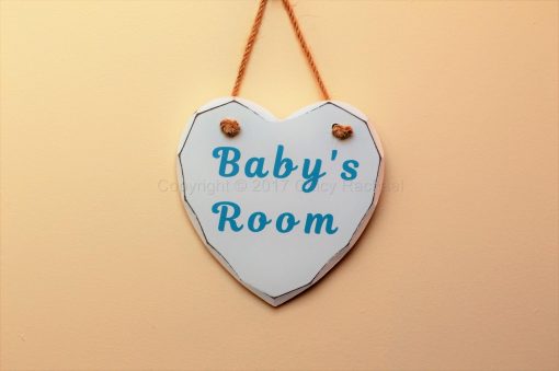 Handmade Blue "Baby's Room" Painted Wooden Hanging Heart