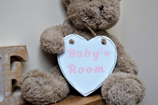 Handmade Pink "Baby's Room" Painted Wooden Hanging Heart