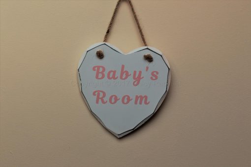 Handmade Pink "Baby's Room" Painted Wooden Hanging Heart