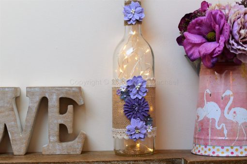 Handmade Purple Floral LED Light Up Bottle