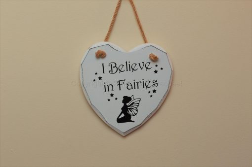 Handmade "I Believe In Fairies" Painted Wooden Hanging Heart