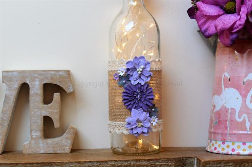 Handmade Purple Floral LED Light Up Bottle