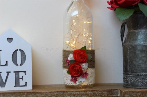 Handmade Red Rose LED Light Up Bottle