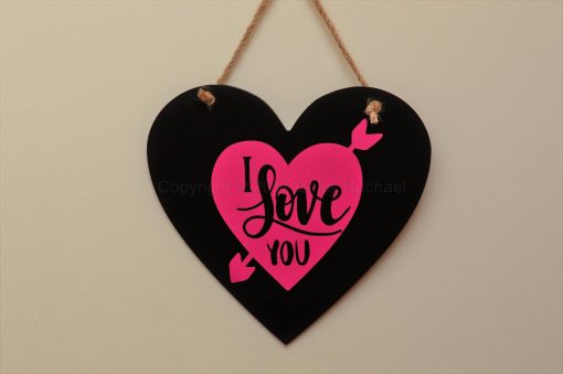 Handmade "I Love You" Hanging Heart Black