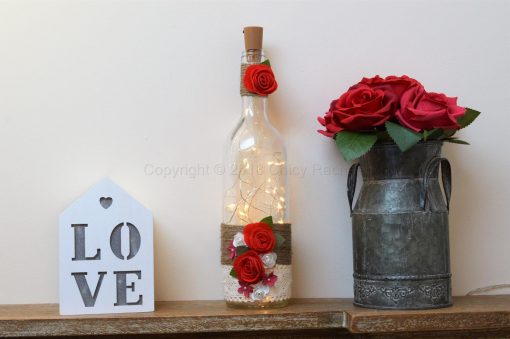 Handmade Red Rose LED Light Up Bottle