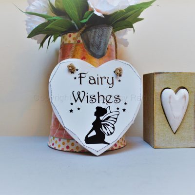 Handmade "Fairy Wishes" Painted Wooden Hanging Heart