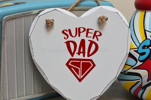 Handmade Red Super Dad Hanging Heart