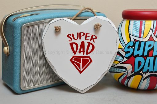 Handmade Red Super Dad Hanging Heart
