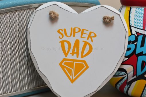 Handmade Yellow Super Dad Hanging Heart