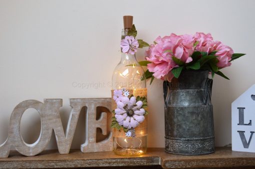 Handmade Pink Floral LED Light Up Bottle