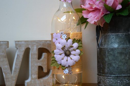 Handmade Pink Floral LED Light Up Bottle