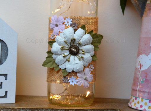 Handmade White Floral LED Light Up Bottle