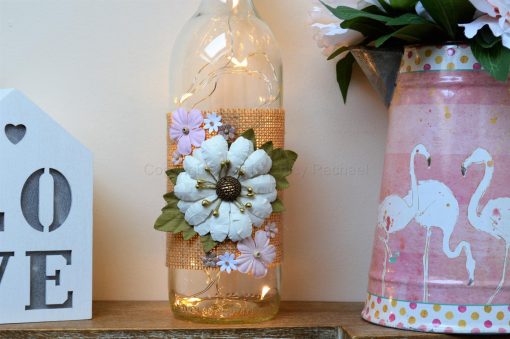 Handmade White Floral LED Light Up Bottle